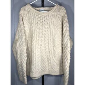 Vintage Blarney Woollen Mills Ireland Cream Cable Knit Wool Crewneck Sweater 2XL